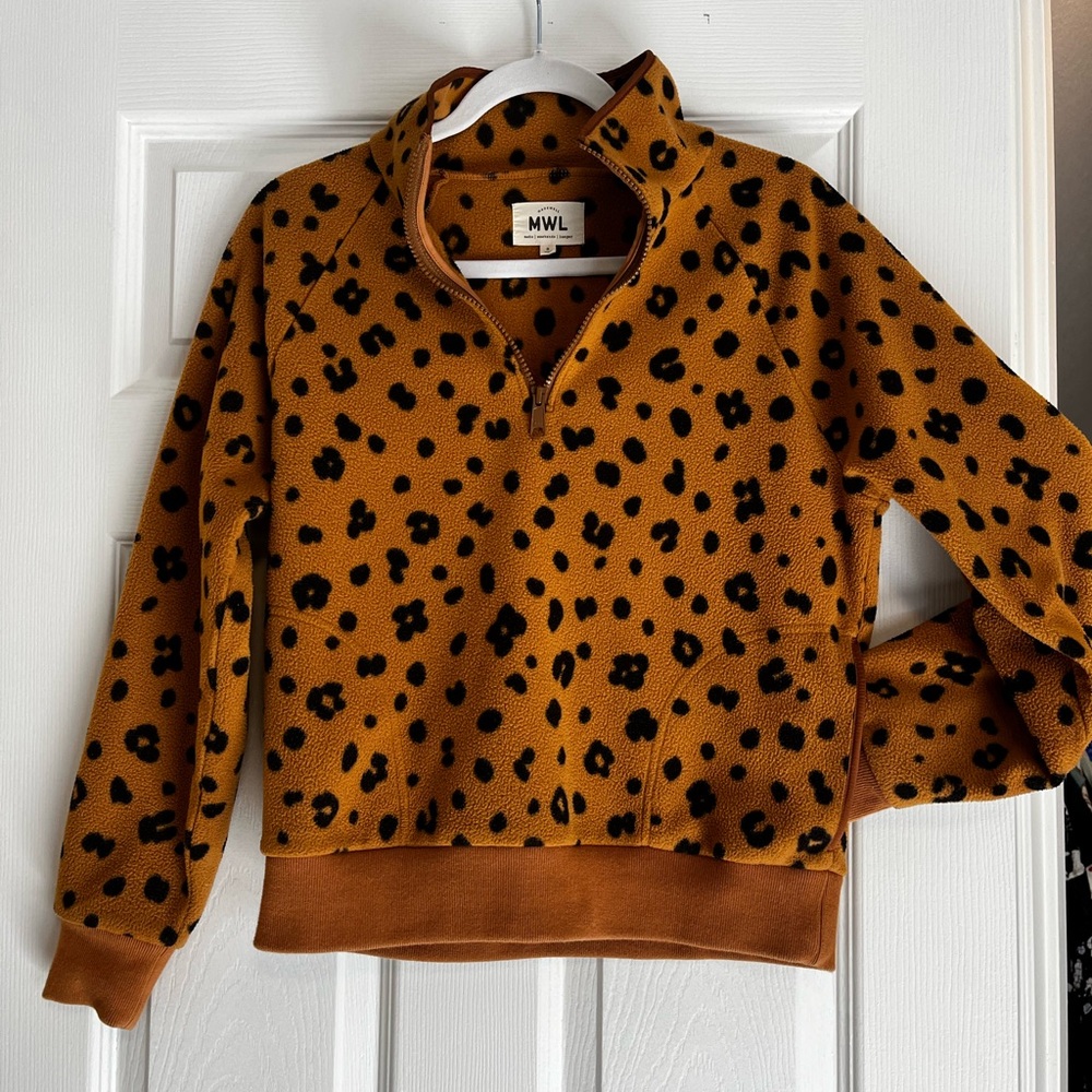 Madewell Leopard Half-Zip Fleece Pull Over